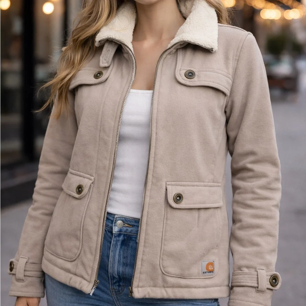 Carhartt For Women Jacket XS Beige‎ Sherpa Collar Y2K Vintage Workwear